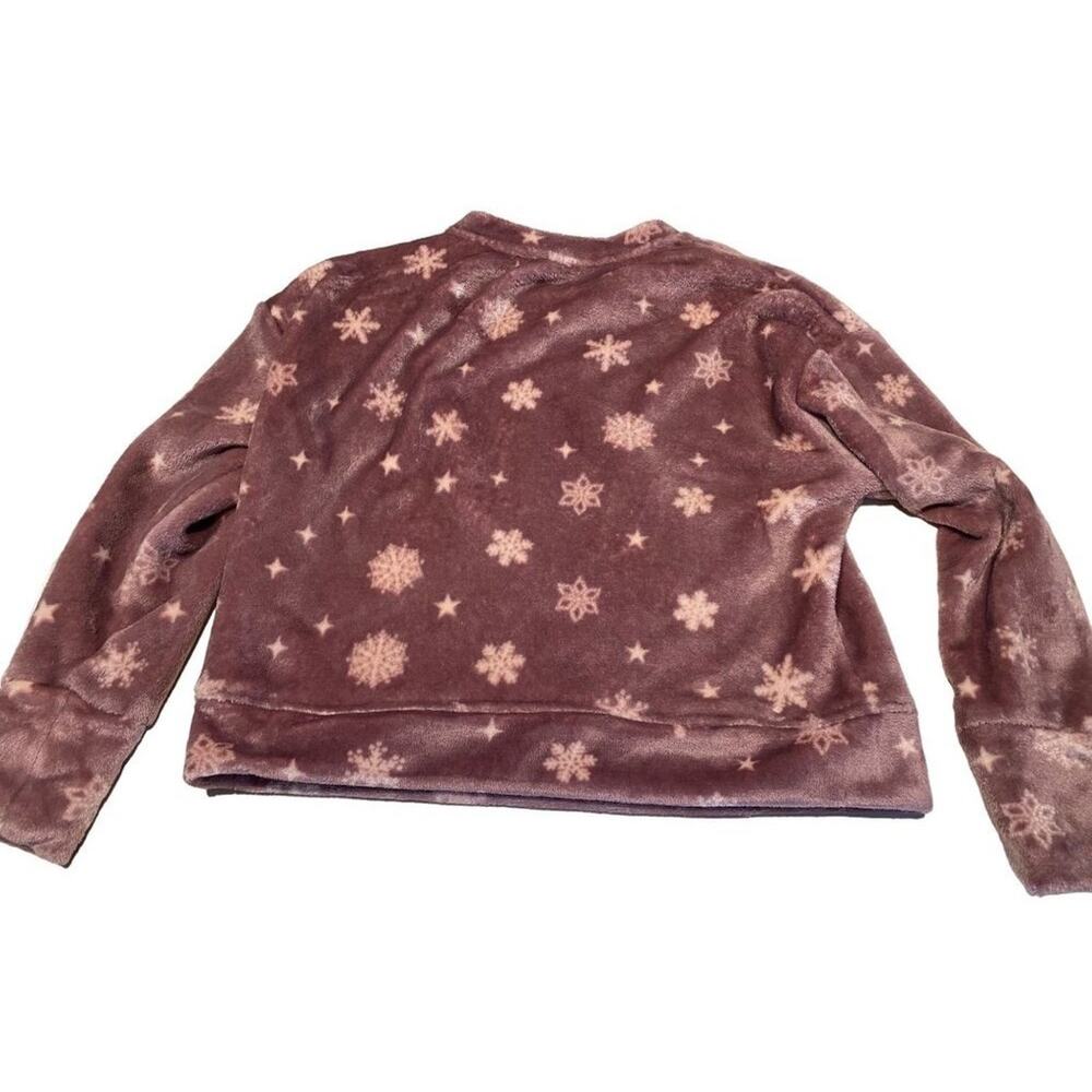 Pink Rose "Cozie" Top, Fleece, Size S, Mauve/Cream colors, Snowflakes pattern